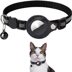 Reflective Collar Waterproof Holder Case For Airtag Air Tag Airtags Protective Cover Cat Dog Kitten Puppy Nylon Collar (Color: BLACK)