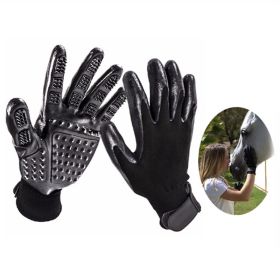 Pet Hair Removal Gloves; Pet Grooming Gloves; Bathing; Hair Remover Gloves; Gentle Brush for Cats; Dogs; and Horses (Color: BLACK)